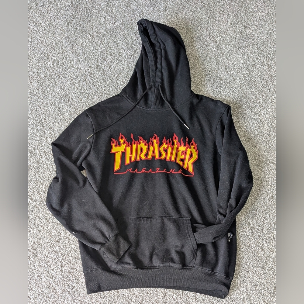 Thrasher Magazine, Black, Logo, Hoodie Sweatshirt - Unisex Adult Size Small